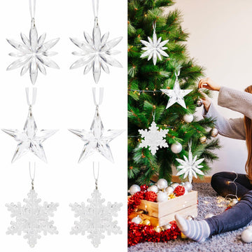 Ceoyiler 18 Pc 3D White Snowflake Christmas Tree Ornaments Hanging Decor