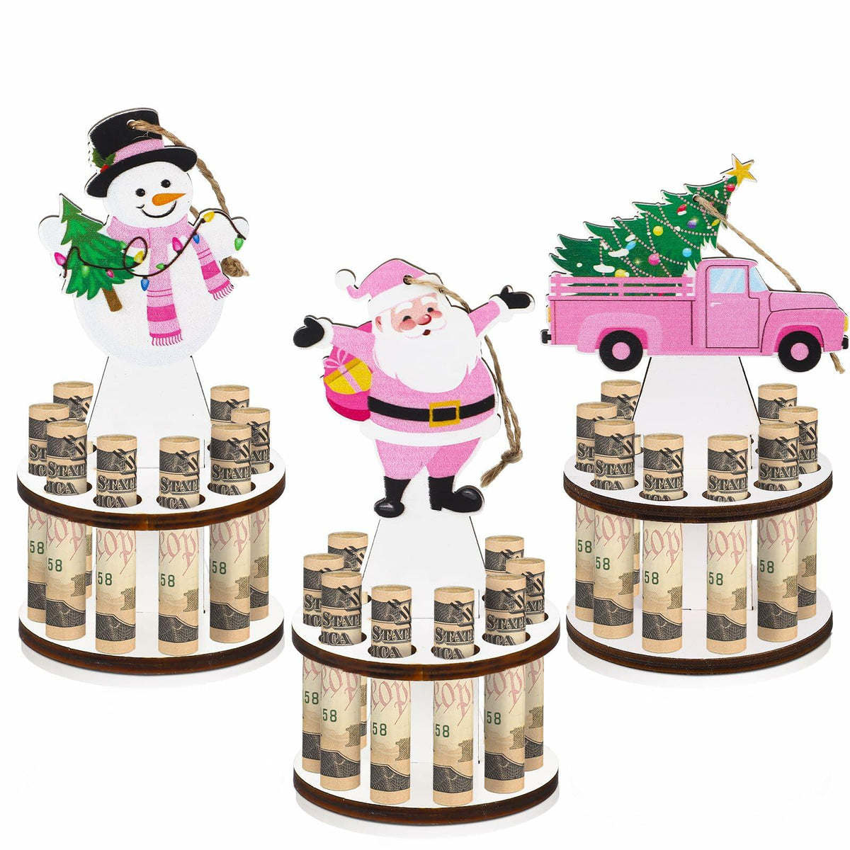Weysat 3 Pcs Christmas Money Holder Ornaments Wooden Black Cat Xmas Decor