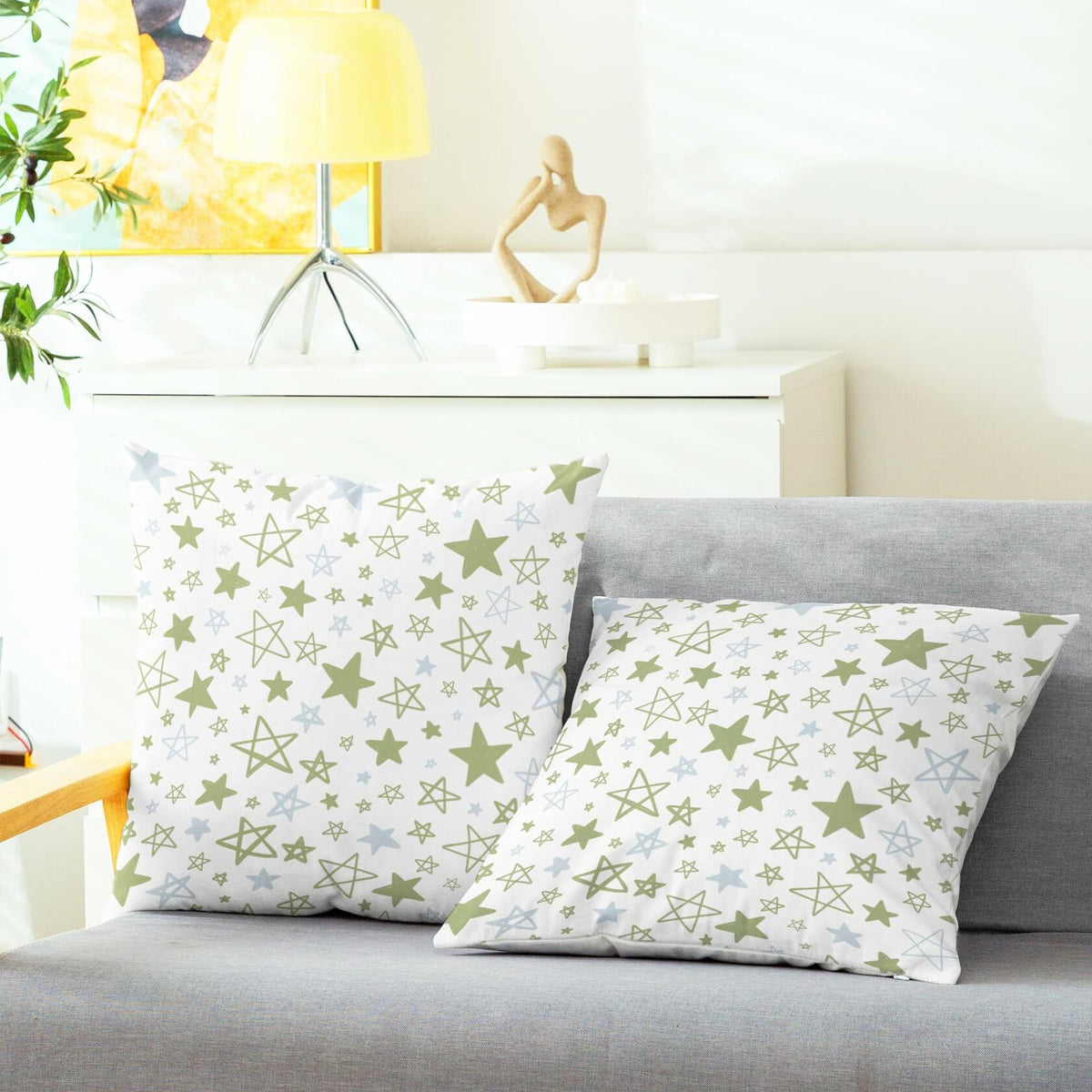 CaliTime Throw Pillow Covers Pack of 2 Cozy Fleece Stars 18x18in Sage Green