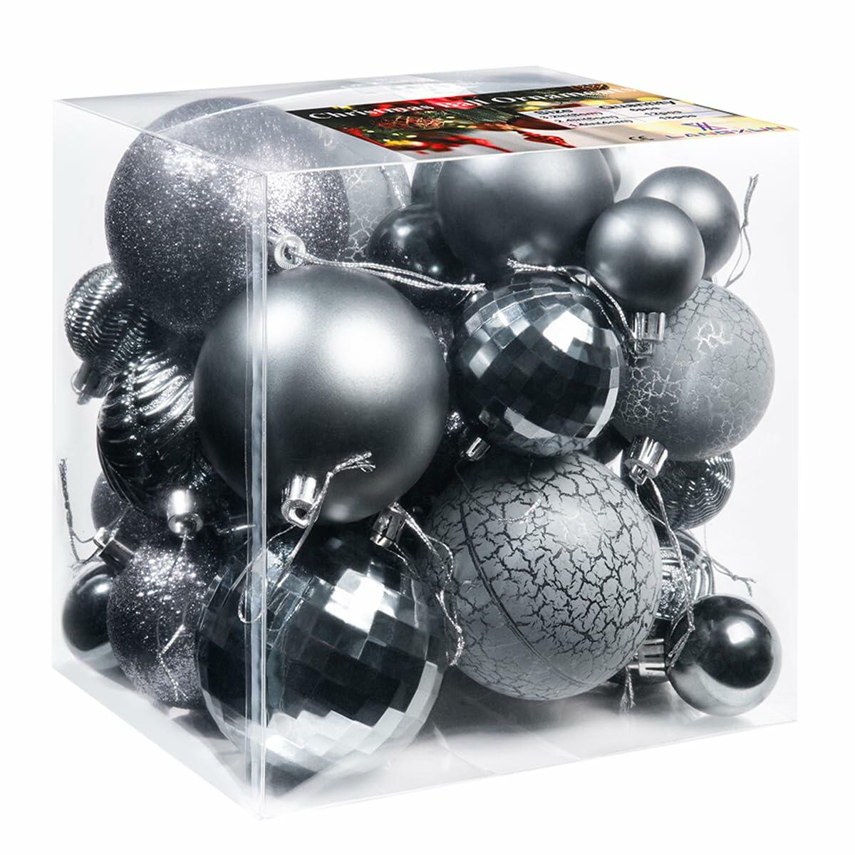 LANGXUN 36pcs Grey Christmas Tree Decorations Balls Shatterproof Ornaments
