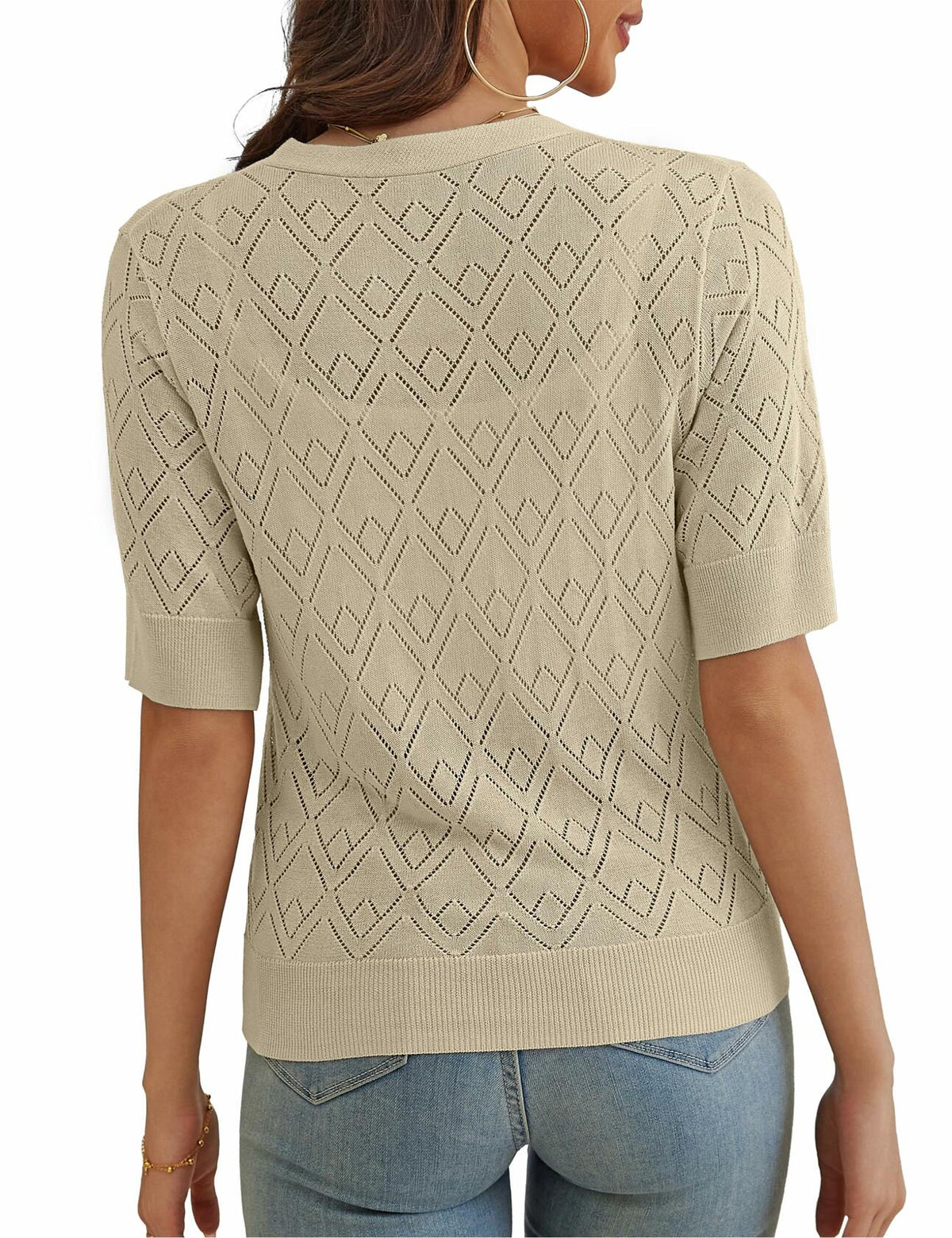 VOIANLIMO Women's Cropped V-Neck Button Down Cardigan Sweater Apricot Size S