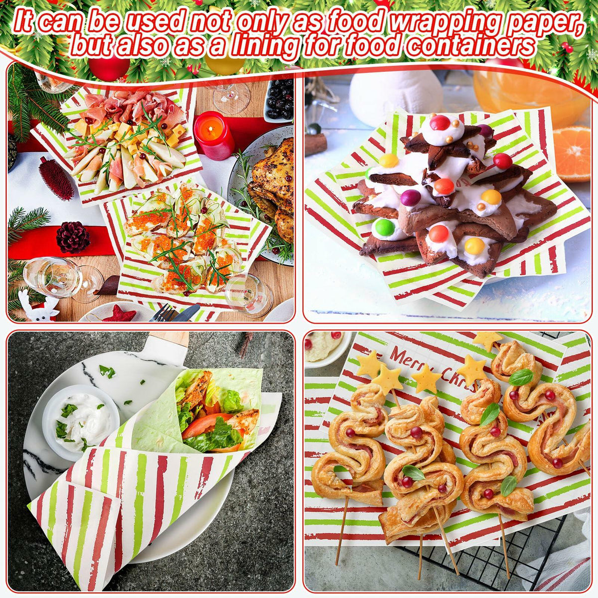 Tenceur 150 Pcs Christmas Wax Paper Sheets Red Green Striped Parchment