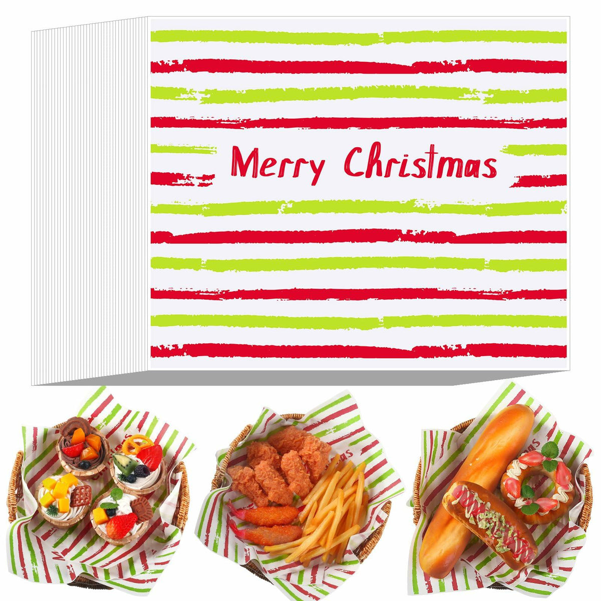 Tenceur 150 Pcs Christmas Wax Paper Sheets Red Green Striped Parchment