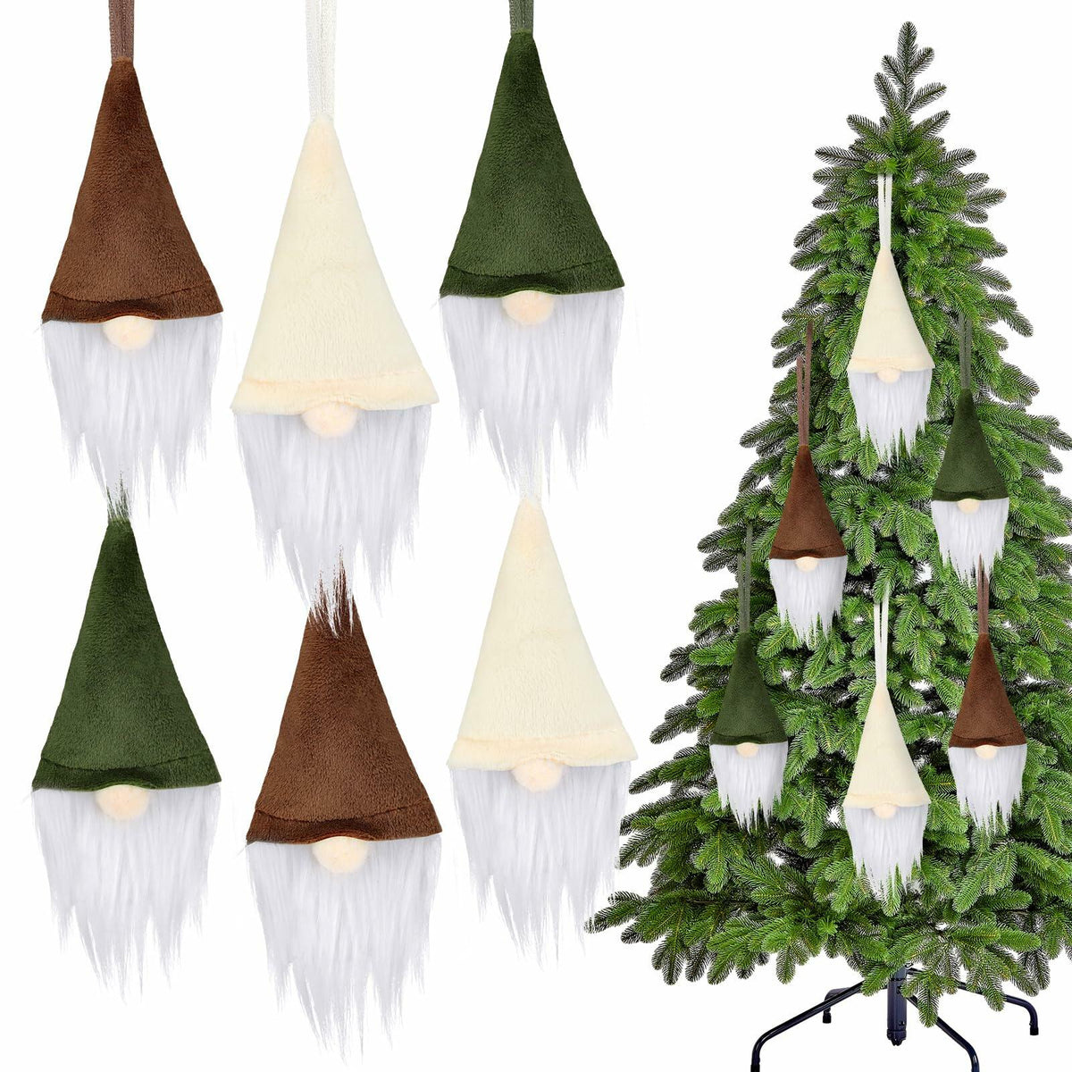 [Like New] Motionchic 12 Pack Christmas Neutral Boho Velvet Gnome Ornaments