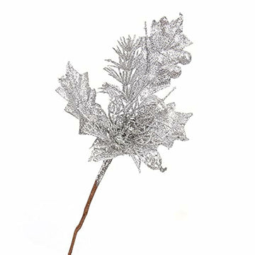 Giga Gud 5pcs 9in Christmas Glitter Berries Stems Silver Holiday Decor