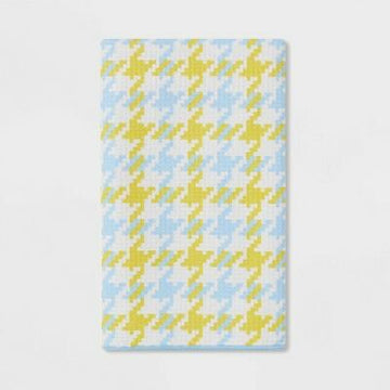 Room Essentials Waffle Houndstooth Hand Towel Green/Blue Pack of 12