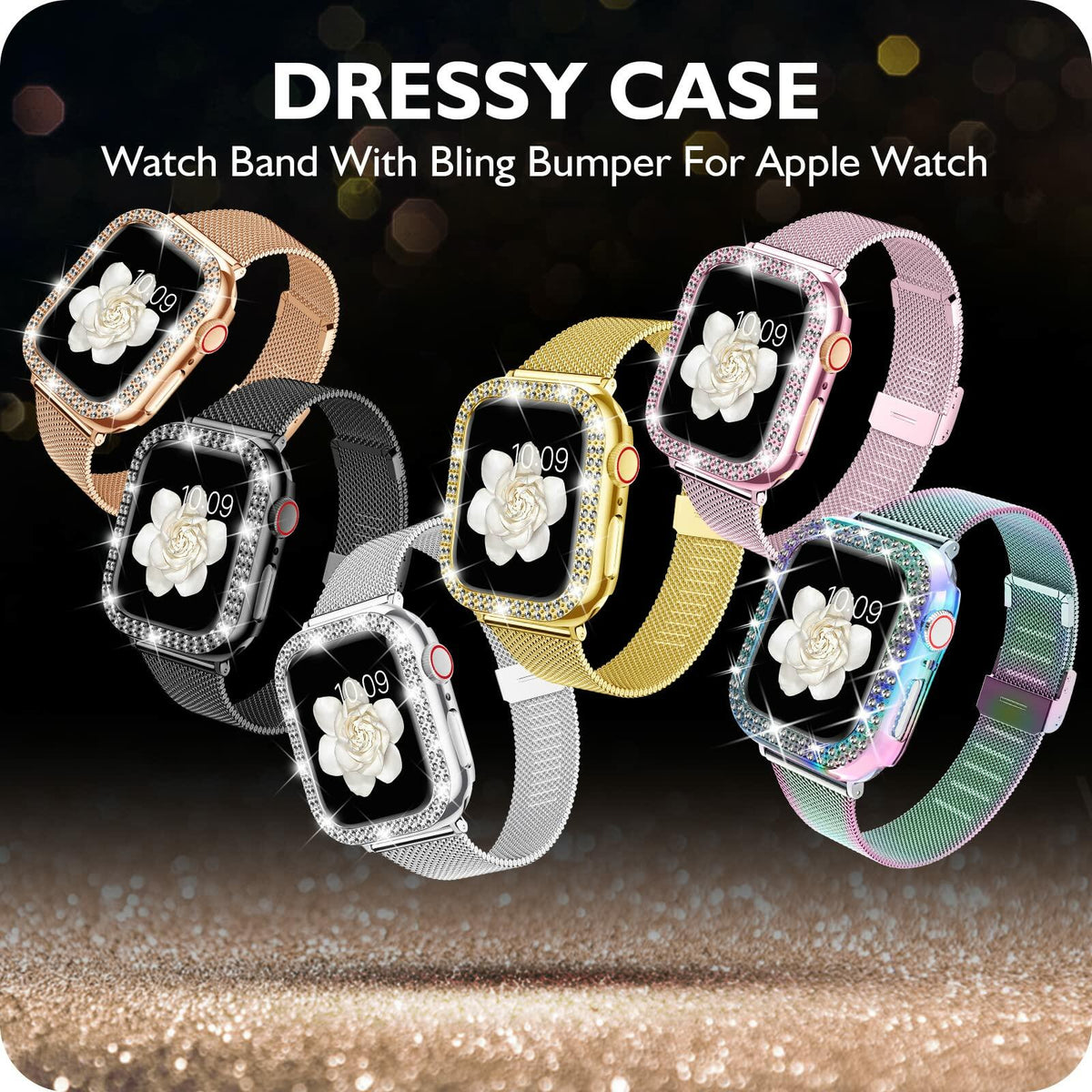 DABAOZA Apple Watch Band Crystal Rhinestone Case Mesh Strap 38mm Starlight