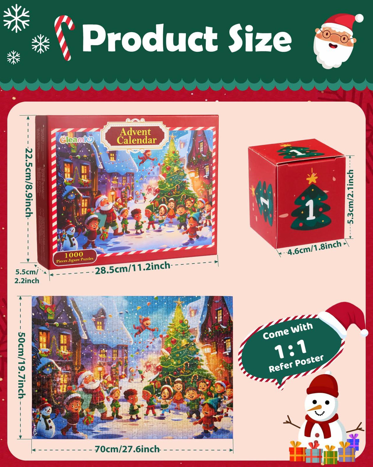 Advent Calendar 2025 Christmas Jigsaw Puzzle 1000pcs 24 Days Countdown