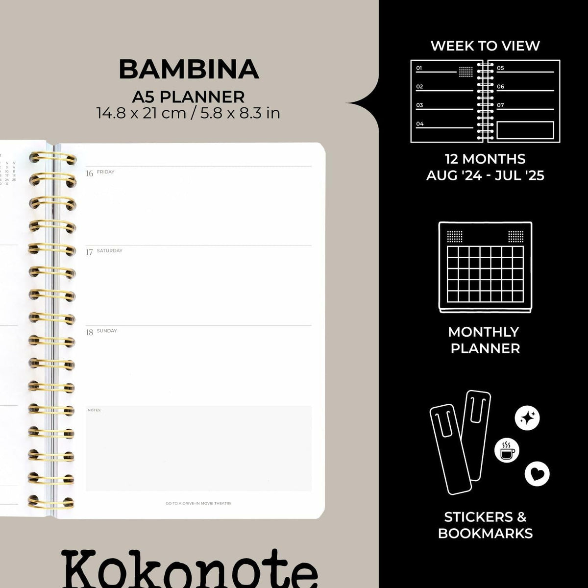 [Like New] Kokonote Misty Gray 2024-2025 A5 Academic Weekly Planner 12 Months