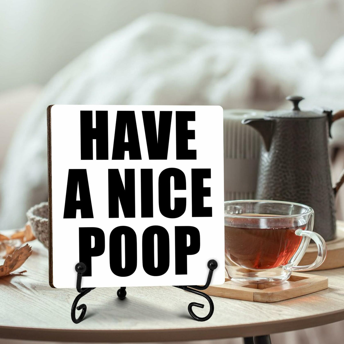 Qoamp Rustic Wooden Sign Have A Nice Poop 5x5 Inches White Tabletop Decor