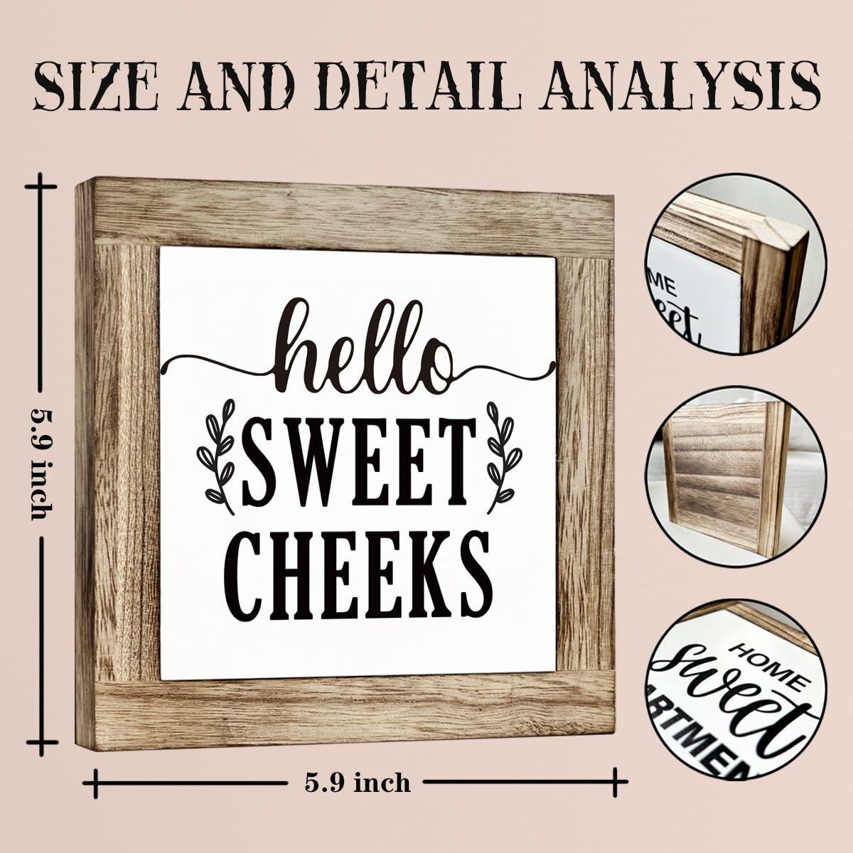 Farmhouse Rustic Wooden Bathroom Sign 'Hello Sweet Cheeks' Plaque Decor