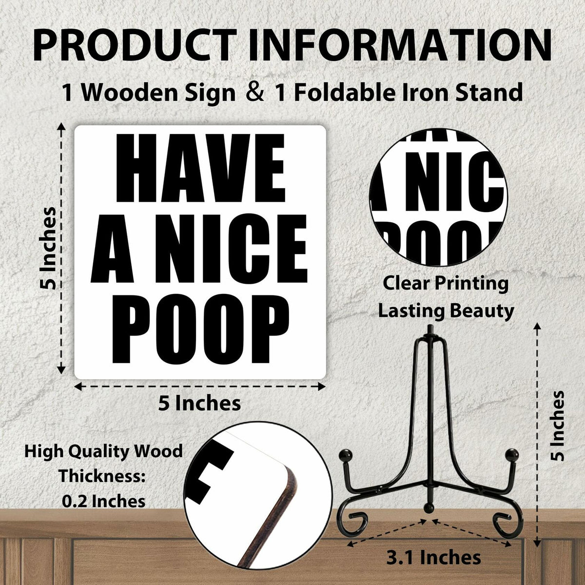 Qoamp Rustic Wooden Sign Have A Nice Poop 5x5 Inches White Tabletop Decor