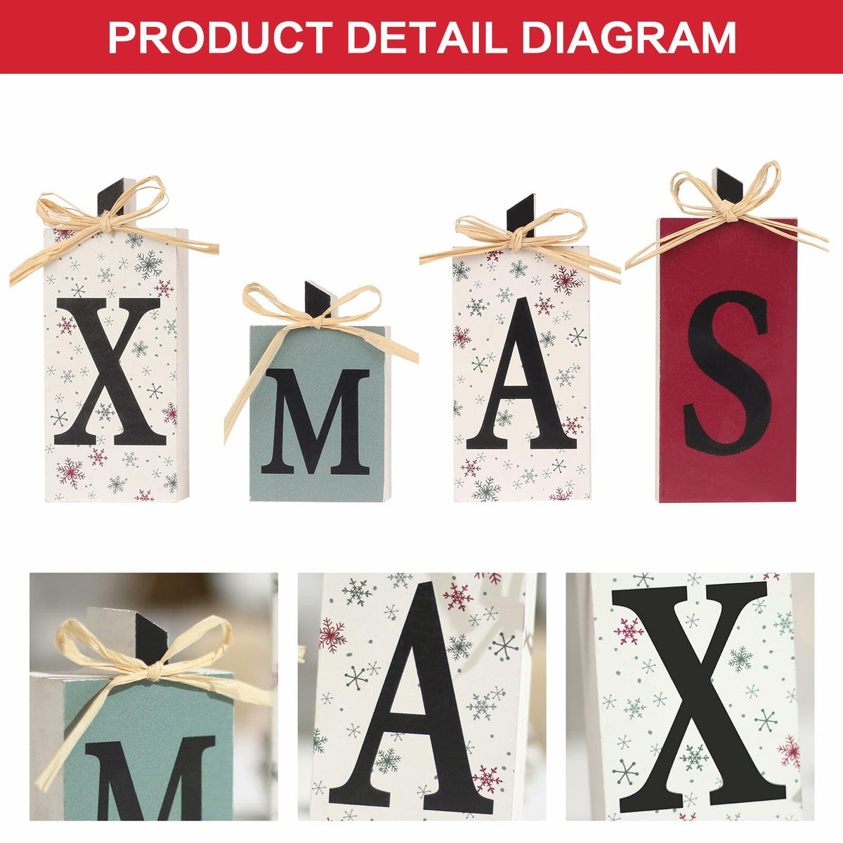 SY Super Bang Rustic Wooden Xmas Sign Decorations 4PCS Farmhouse Holiday