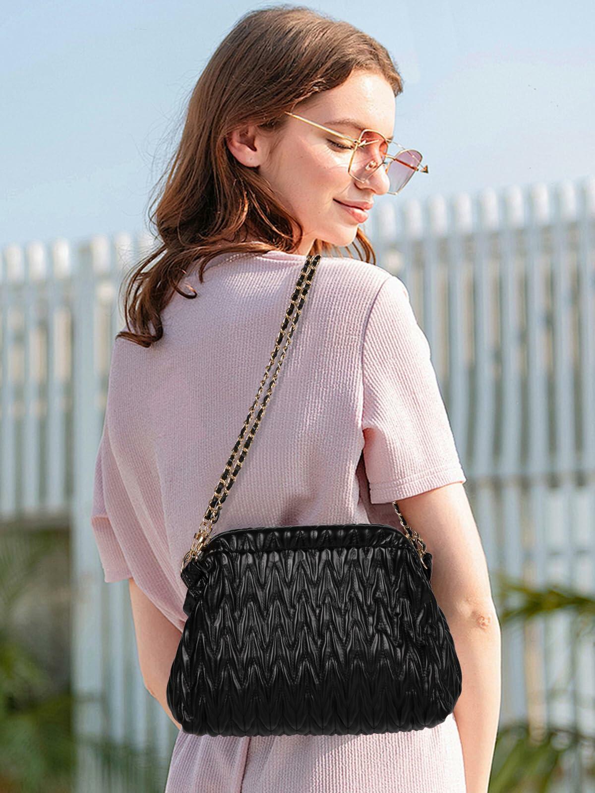 Homsunyi Women's Pleated Quilted PU Clutch Bag Evening Handbag