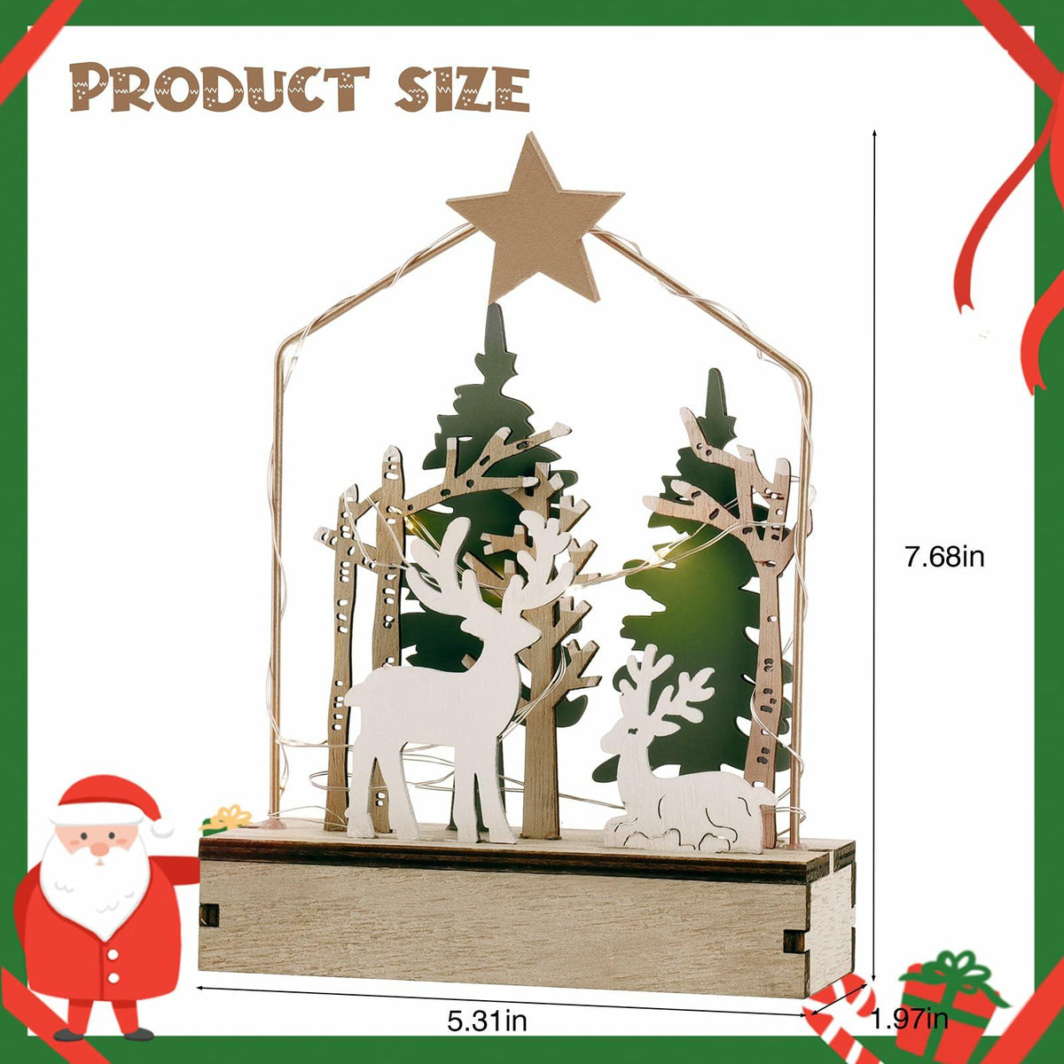 MYISUB Christmas Reindeer LED Wooden Ornaments Small 6.7x3.5x2.36 Inches
