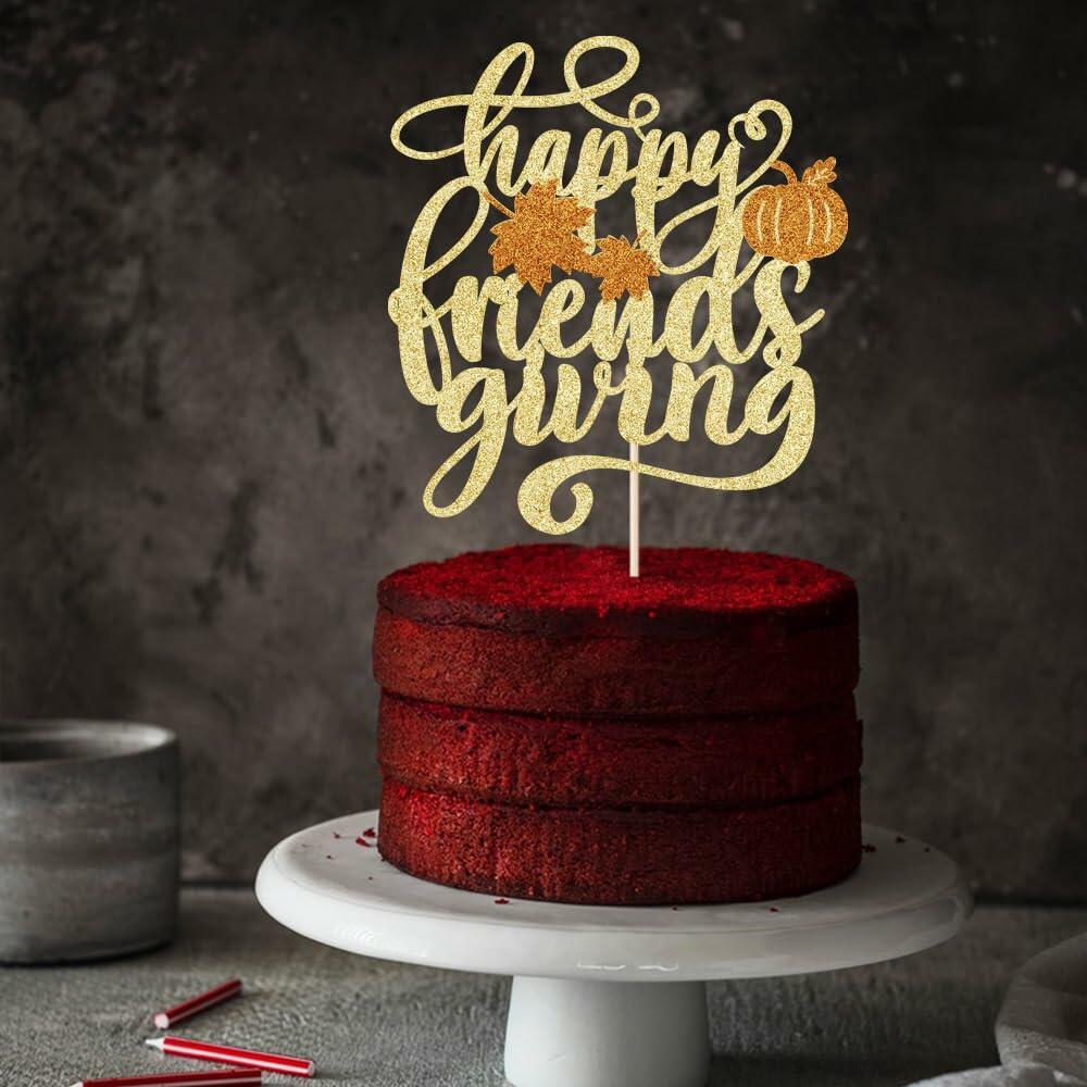 AROKIPPRY Gold Glitter Pumpkin Cake Topper Autumn Fall Maple Leaves Party