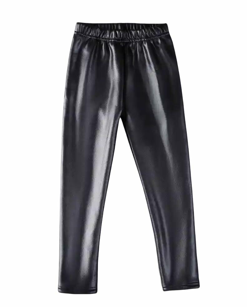 CVVTEE Girls Faux Leather Stretch Leggings Black Fleece-Lined Size 12