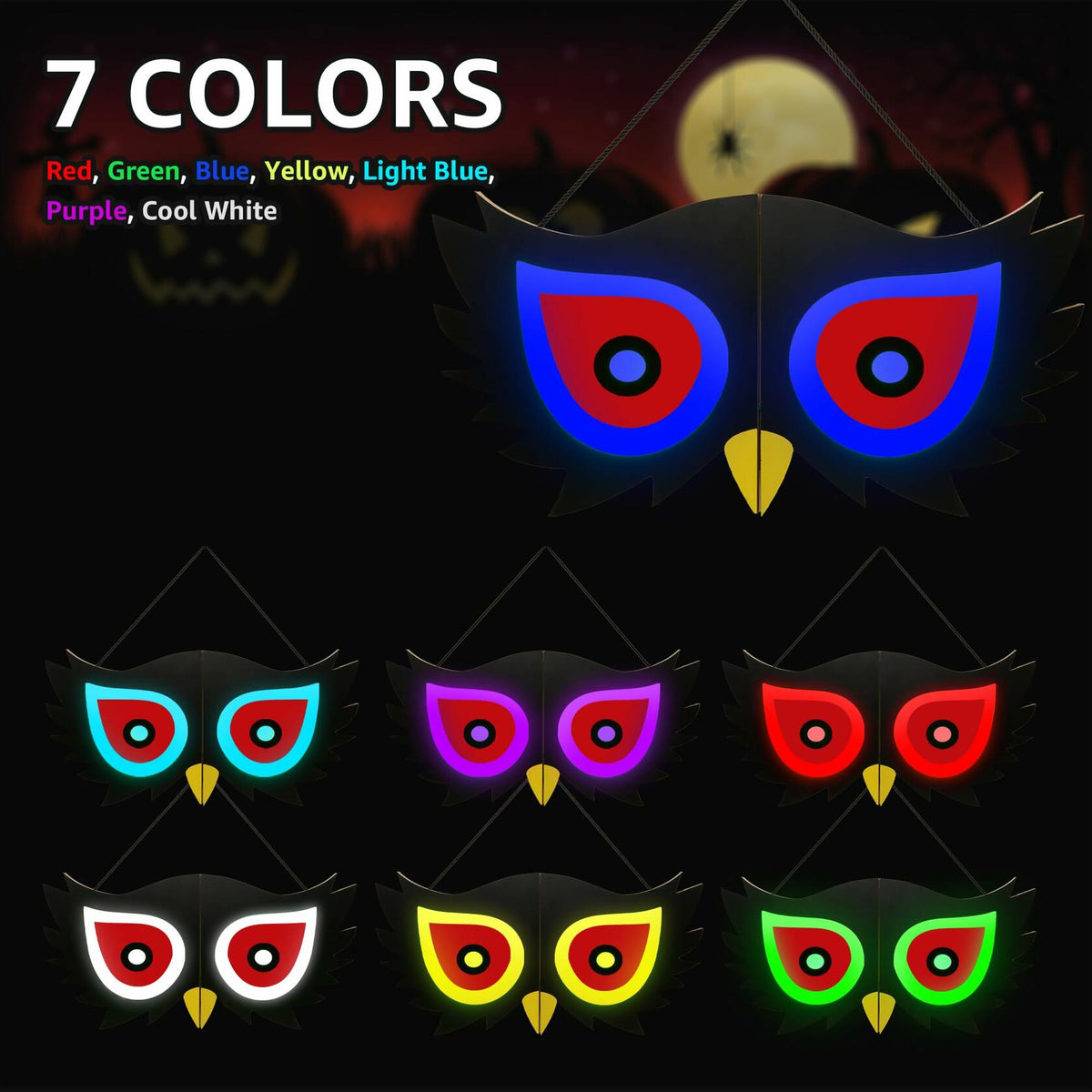 [Like New] BlcTec Halloween Spooky Eyes Lights 23.6in 7 Color Modes USB Battery Style C