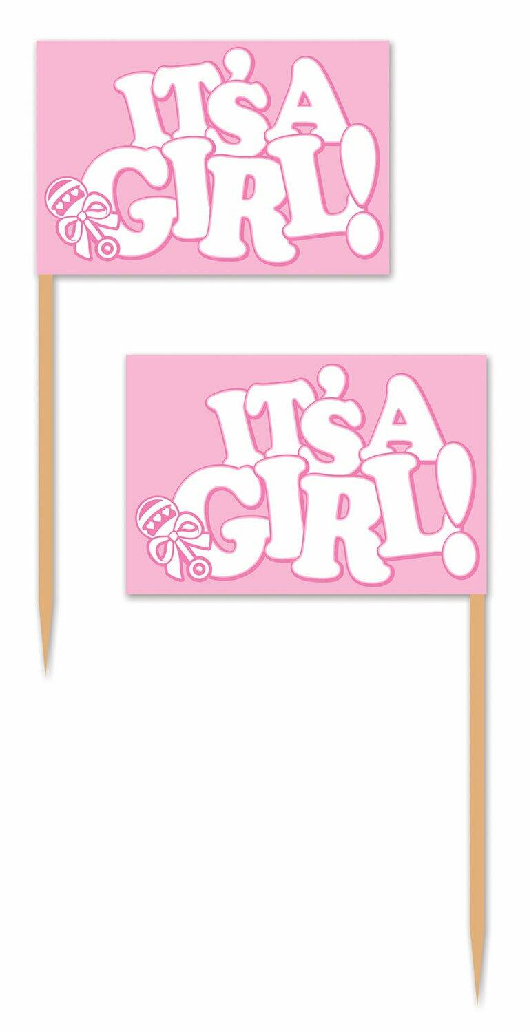 Beistle It's A Girl! Picks 2.5" Pink White 50 Count Party Supply