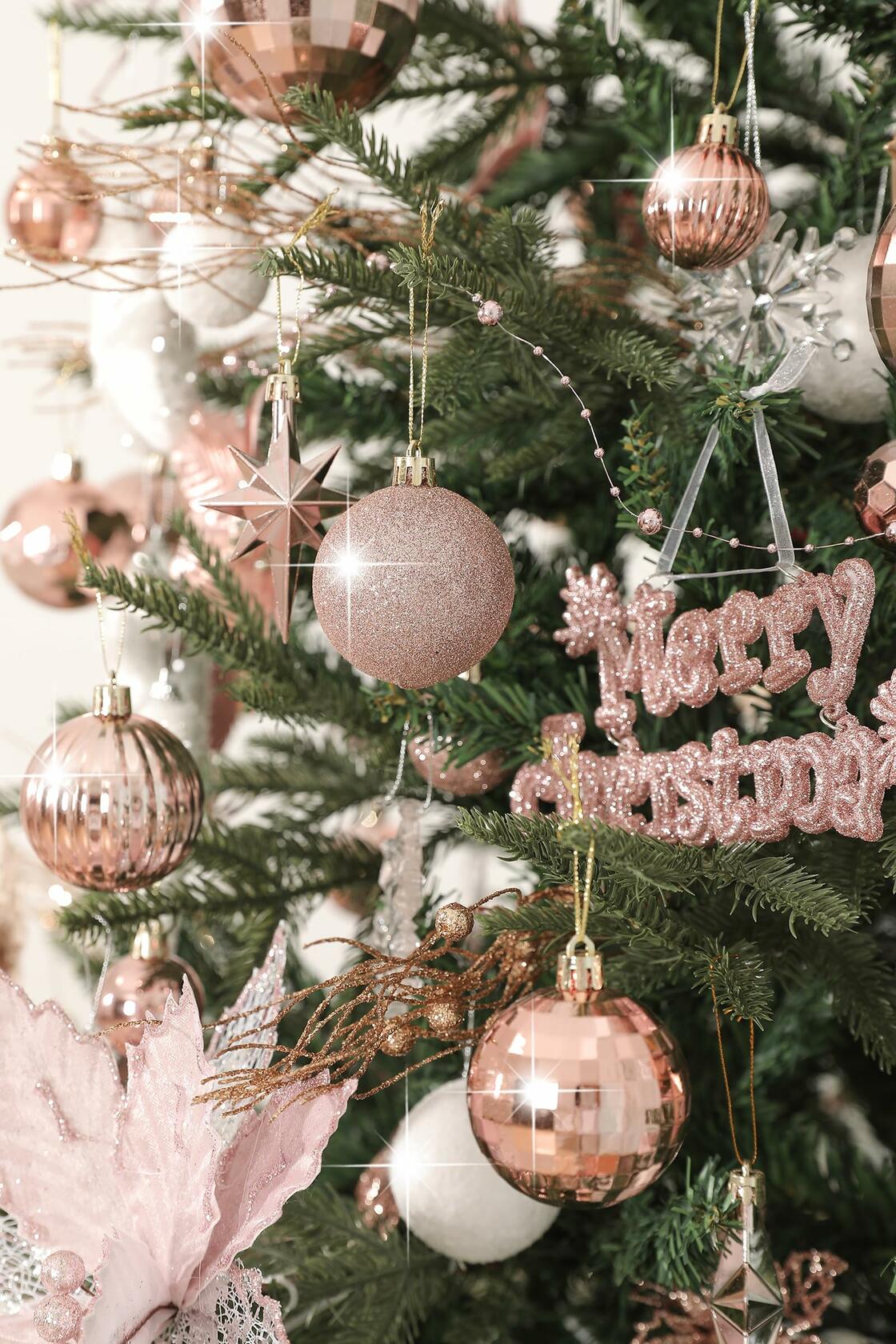 YiYunFloral Christmas Ball Ornaments 36pcs 6 Styles 3 Sizes Rose Gold