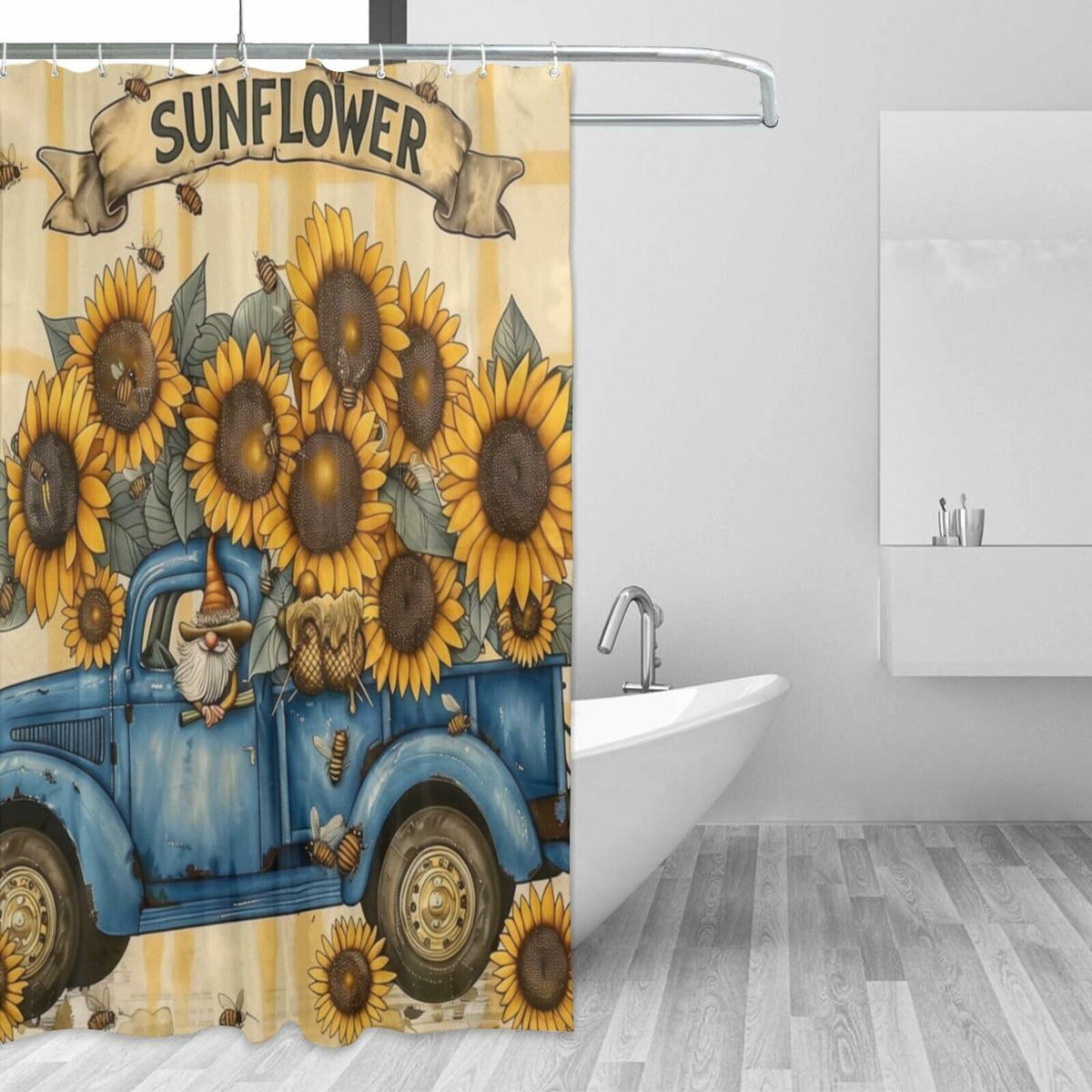 TIPIPARK Sunflower Shower Curtain 72x72 Waterproof Polyester with 12 Hooks