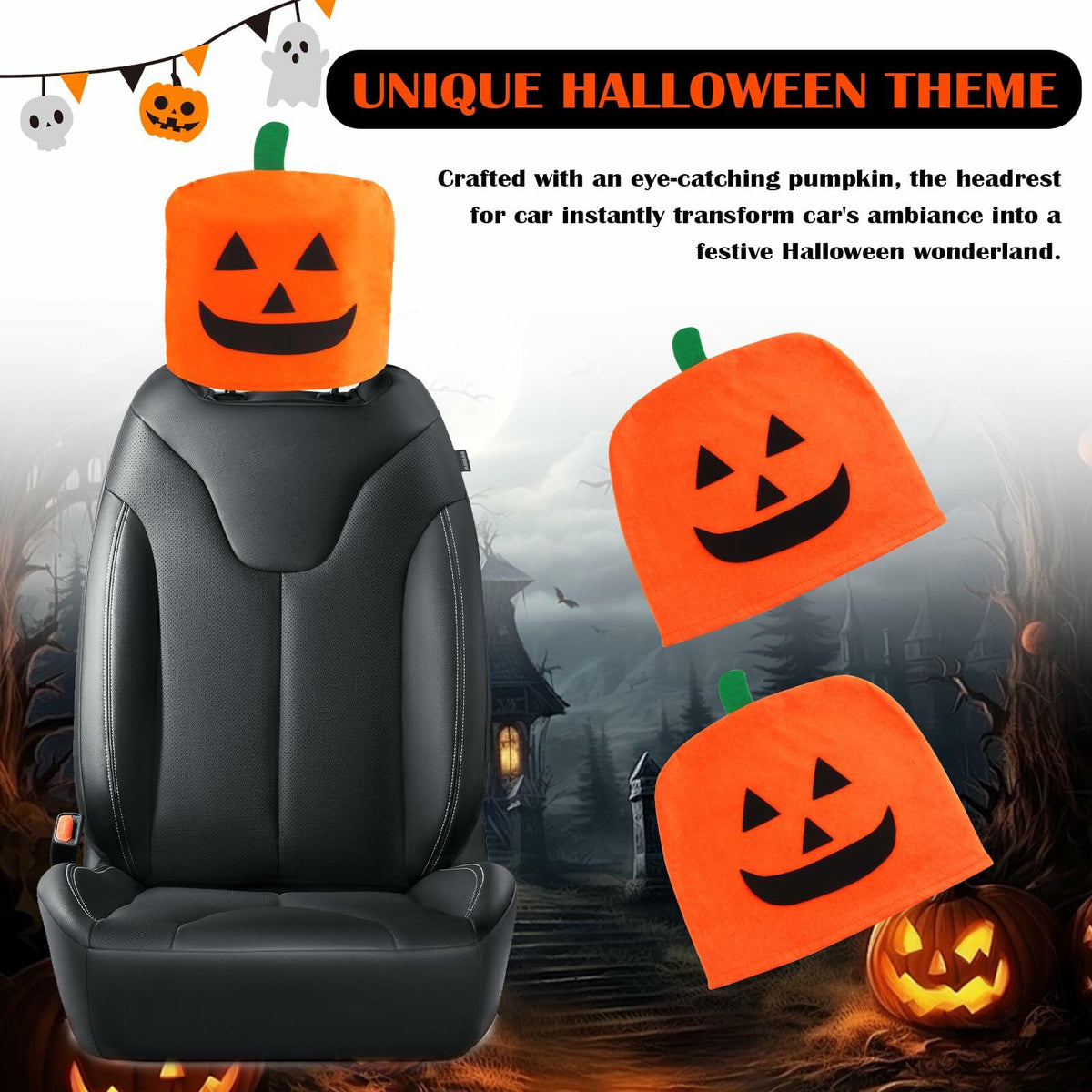 IHOTDER 2PCS Halloween Pumpkin Car Headrest Covers Universal