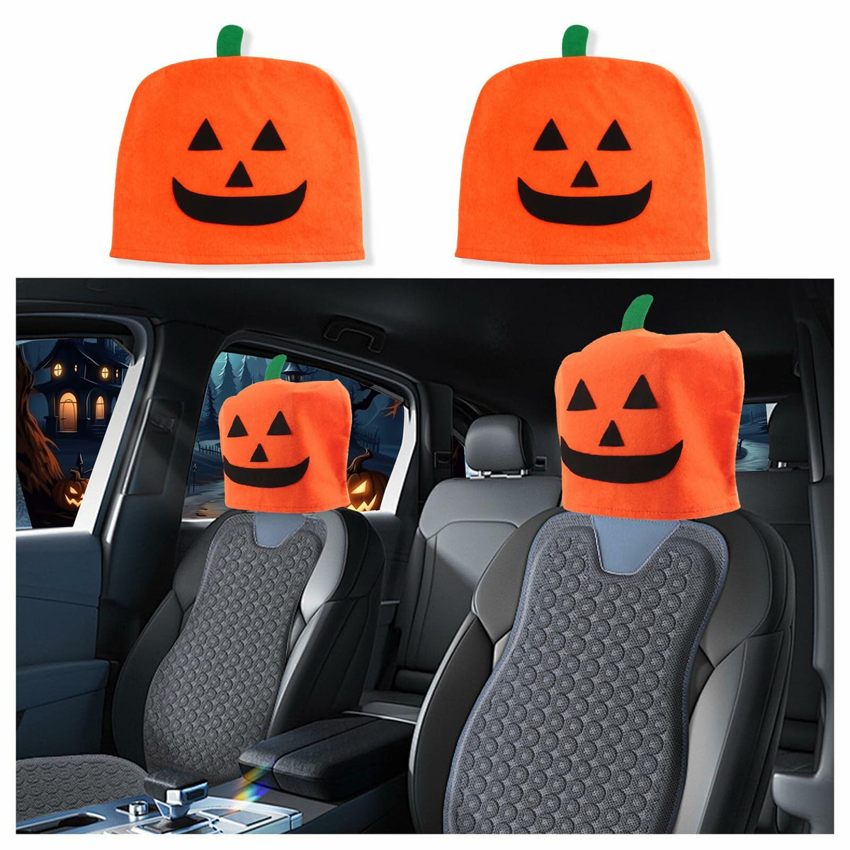 IHOTDER 2PCS Halloween Pumpkin Car Headrest Covers Universal