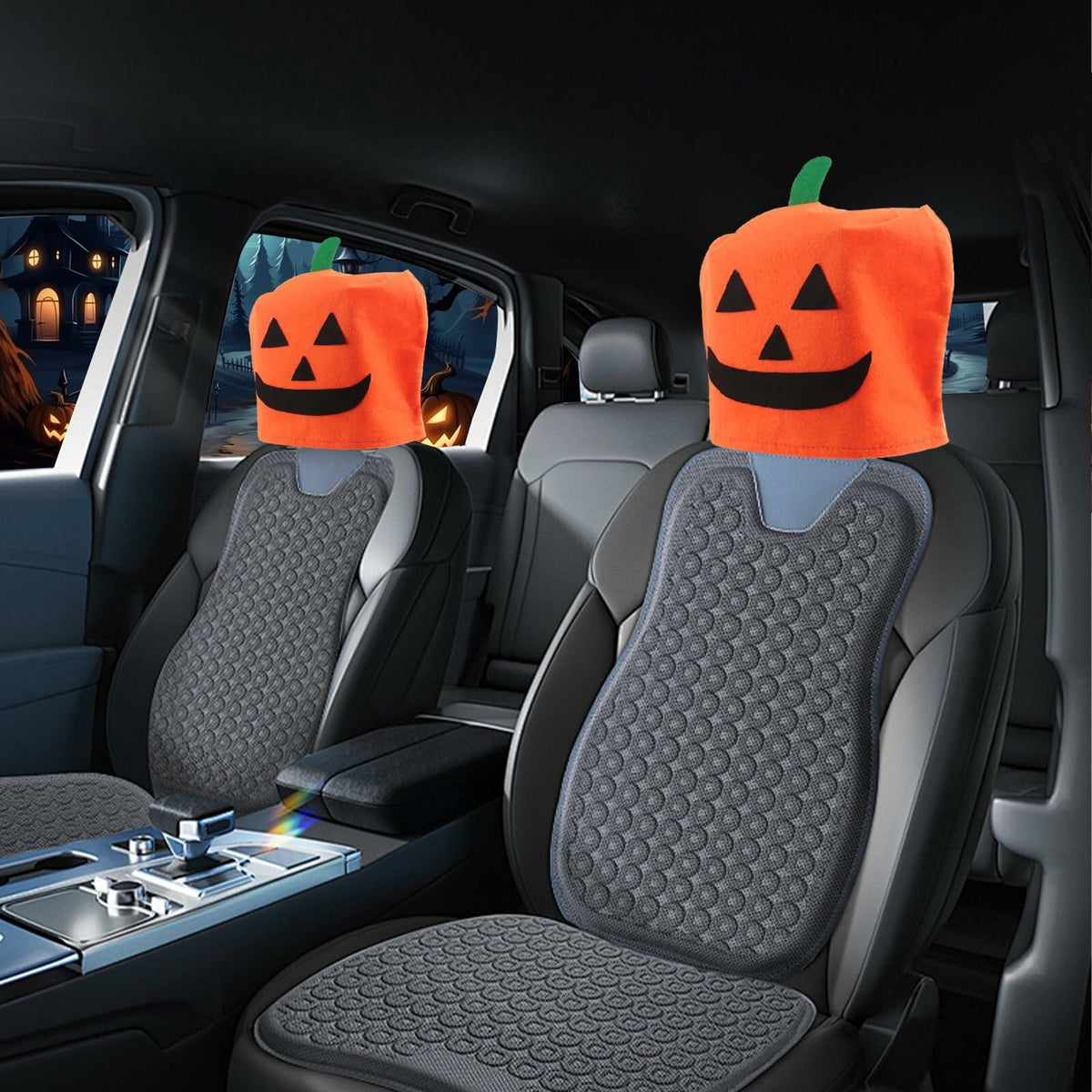 IHOTDER 2PCS Halloween Pumpkin Car Headrest Covers Universal