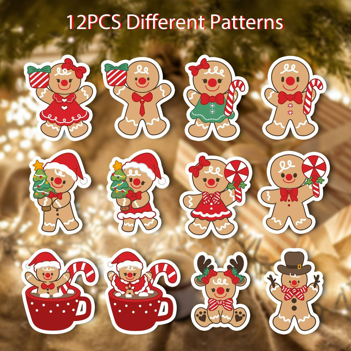 12Pcs Gingerbread Man Christmas Ornaments Tree Decorations with Ropes