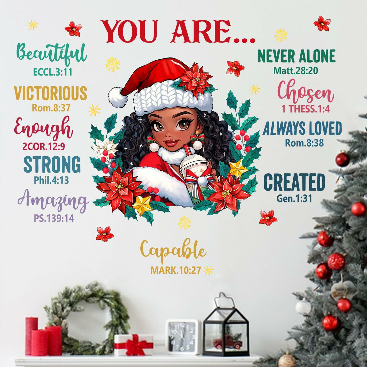 Mfault Christmas Black Girl Inspirational Wall Decals Stickers Xmas Decor