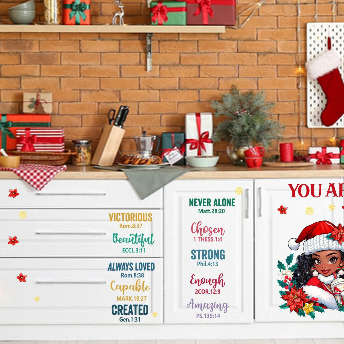 Mfault Christmas Black Girl Inspirational Wall Decals Stickers Xmas Decor