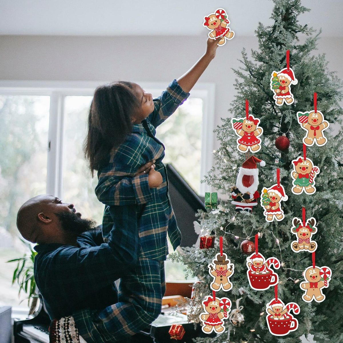 12Pcs Gingerbread Man Christmas Ornaments Tree Decorations with Ropes