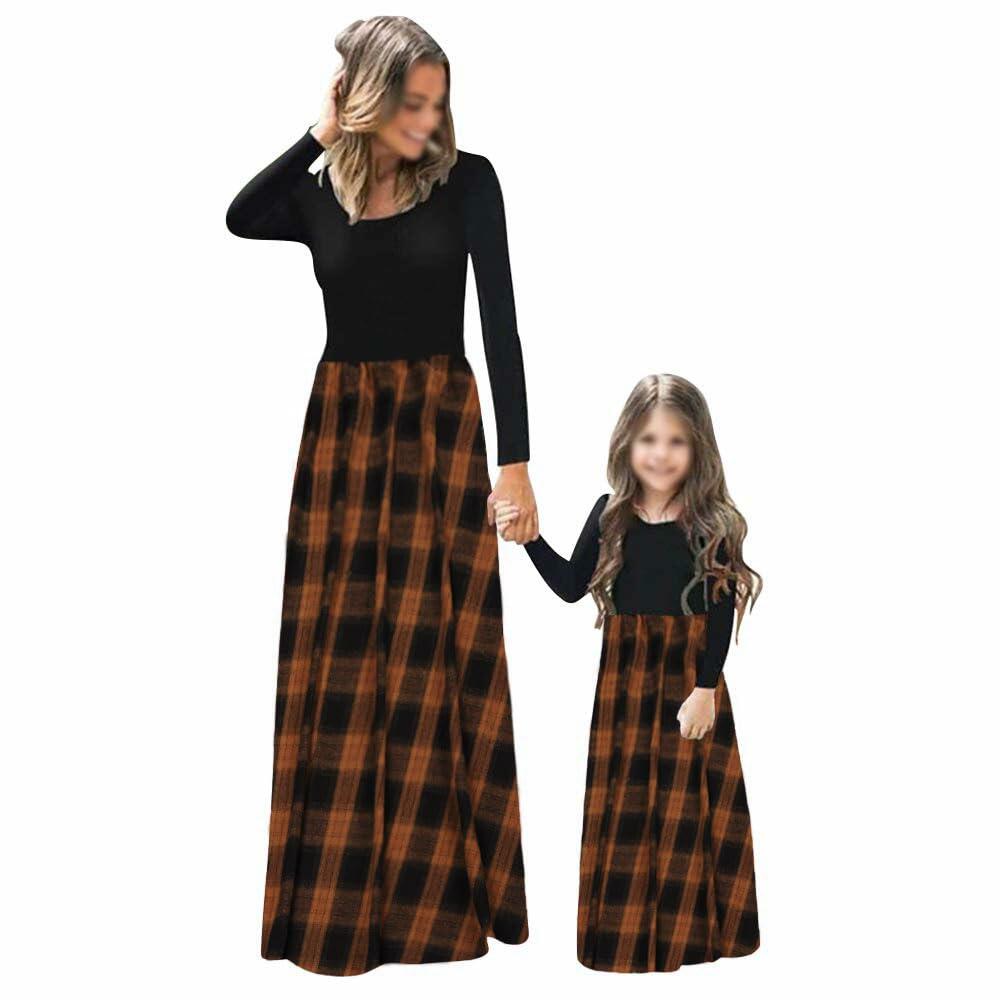 PopReal Mommy and Me MaxiDress Brown Plaid Long Sleeve with Pockets Size 18-24M