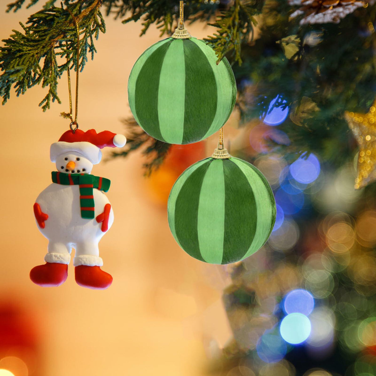 12 Pcs Christmas Thread Wrapped Balls Ornaments 2.4 Inch Hanging Decor
