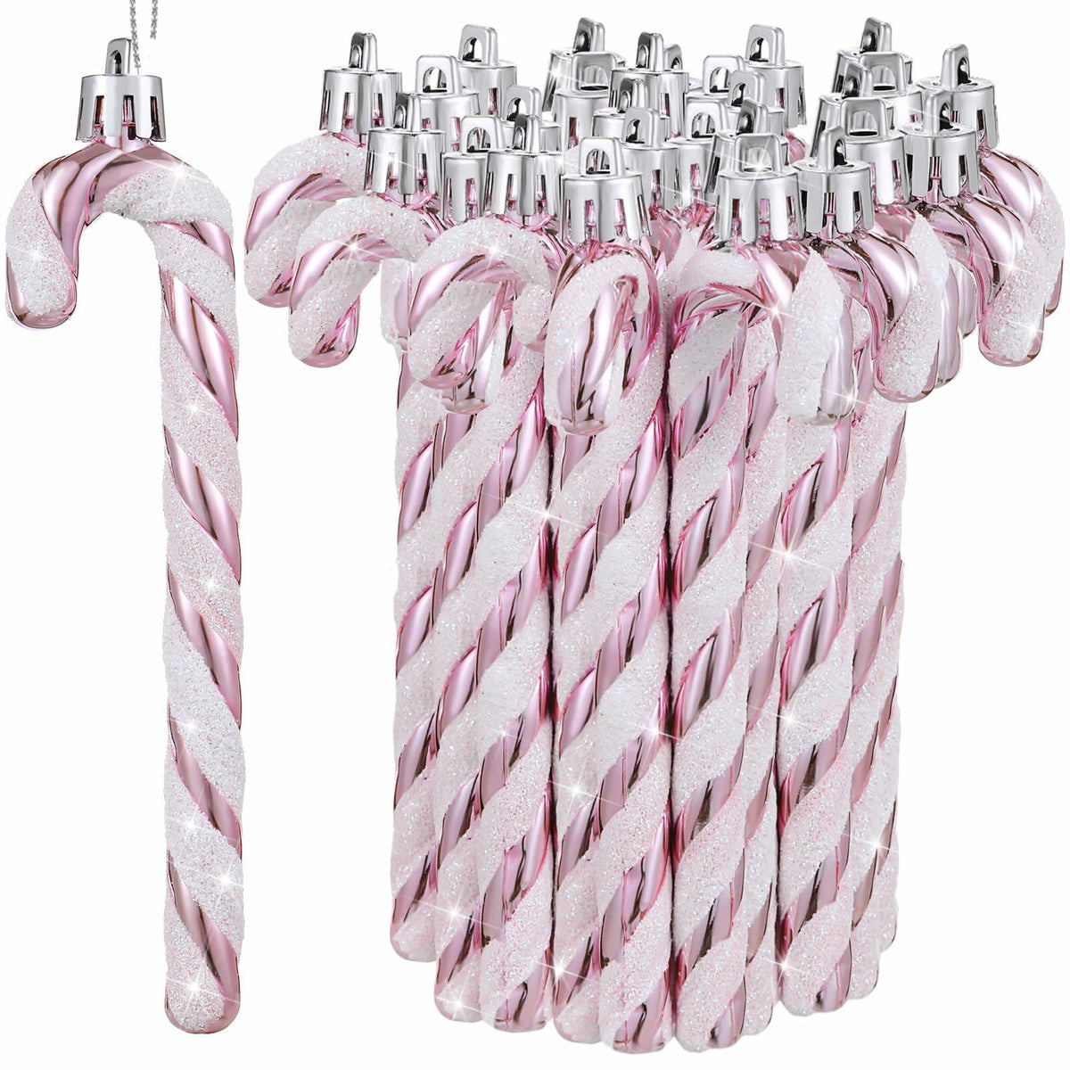 Sotiff Plastic Glitter Candy Cane Ornaments Pink White 72 Pcs Holiday Decor