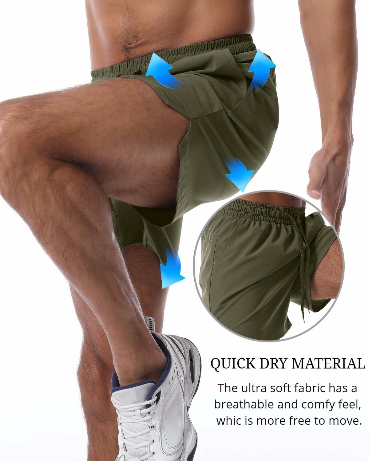 OEBLD Men's Athletic Running Shorts 5 Inch Quick Dry Army Green Size L