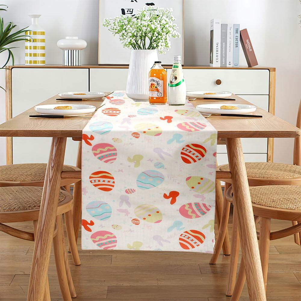 QIHOMPIB Easter Table Runner Colorful Eggs Polyester 13x72 Inch
