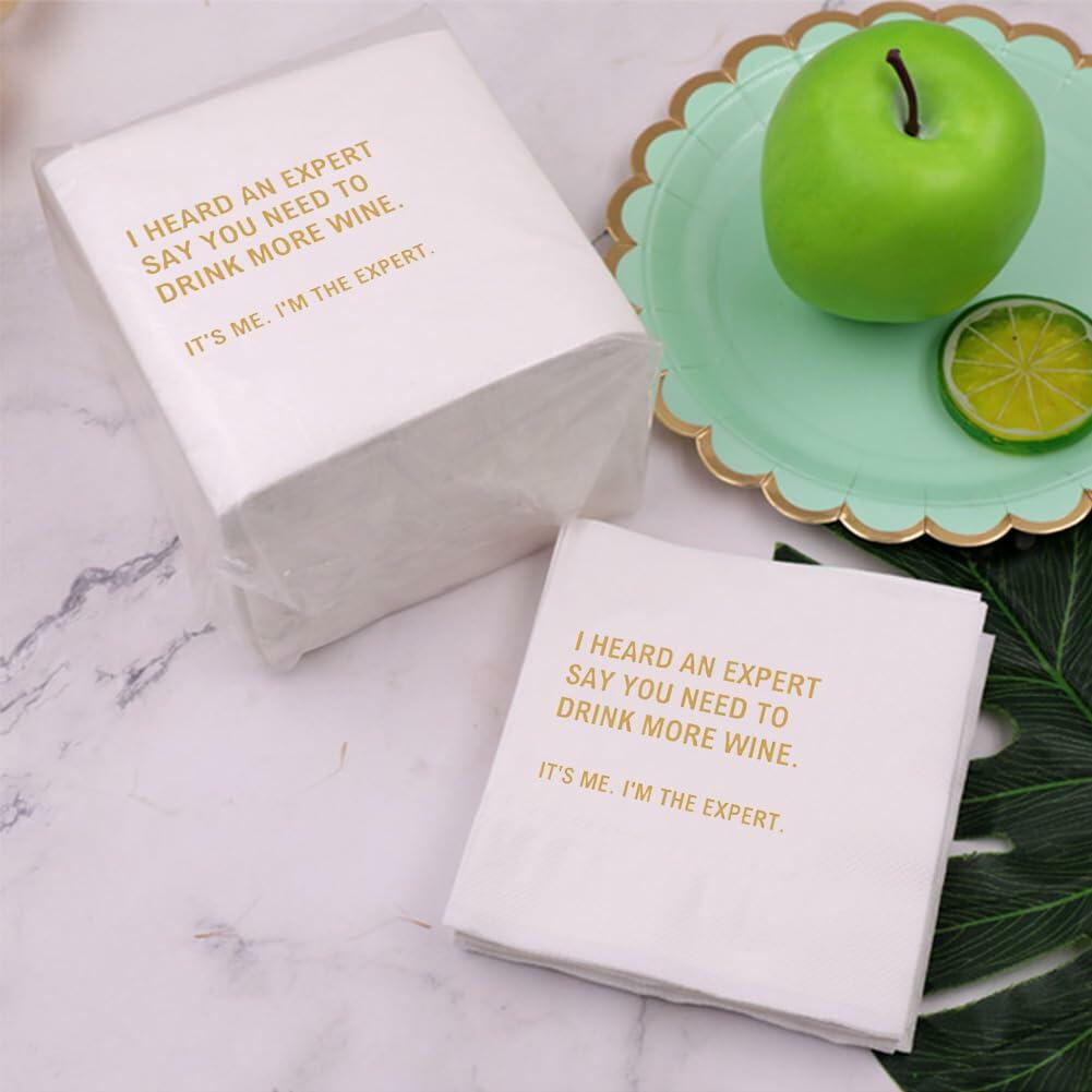 VOWFOO Funny Quote Cocktail Napkins 100pcs 4.5x4.5in 2-ply White