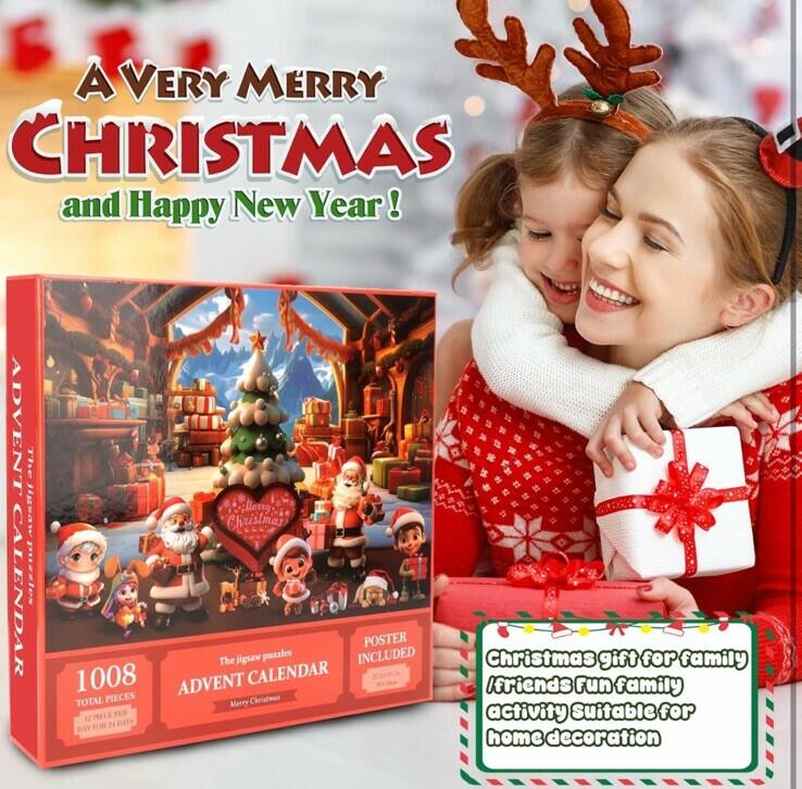 Unbranded Advent Calendar 2024 Jigsaw Puzzle 24 Days Christmas Countdown Red