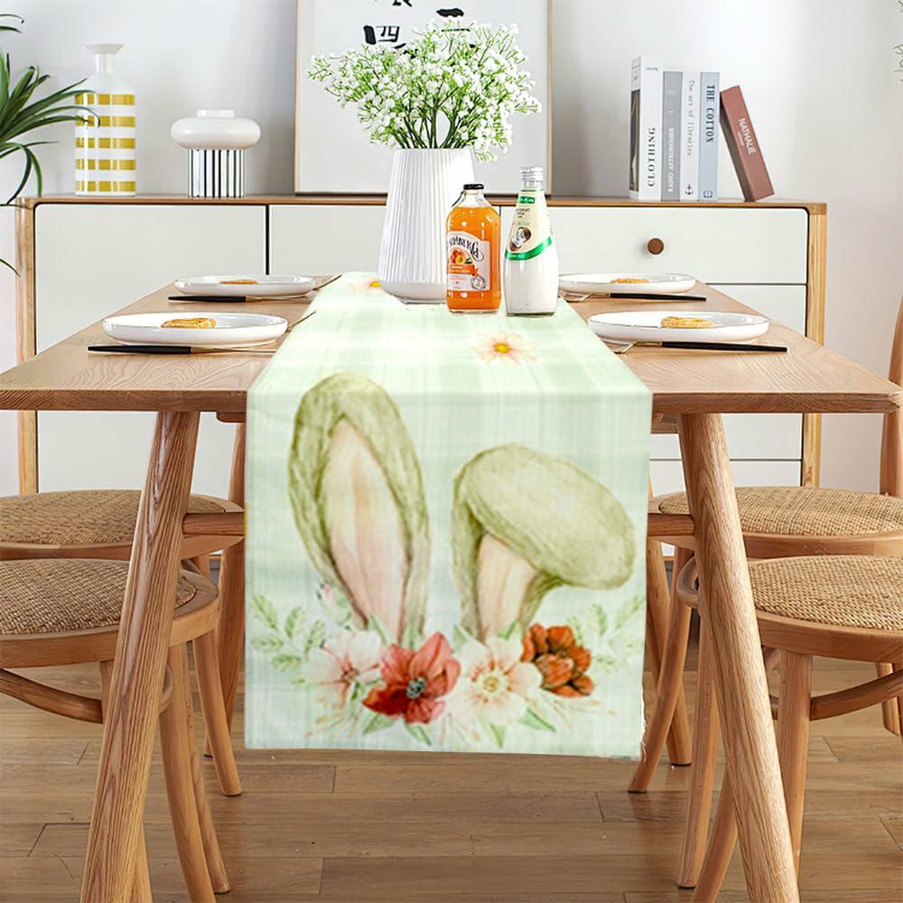 QIHOMPIB Easter Table Runner Pastel Pink Floral Boho 13x72 Inch