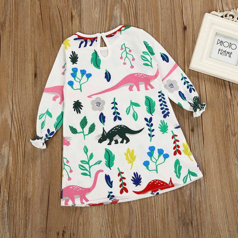 Dorhaeris Girls Cotton Long Sleeve Dinosaur A-line Crewneck Dress Size 2T