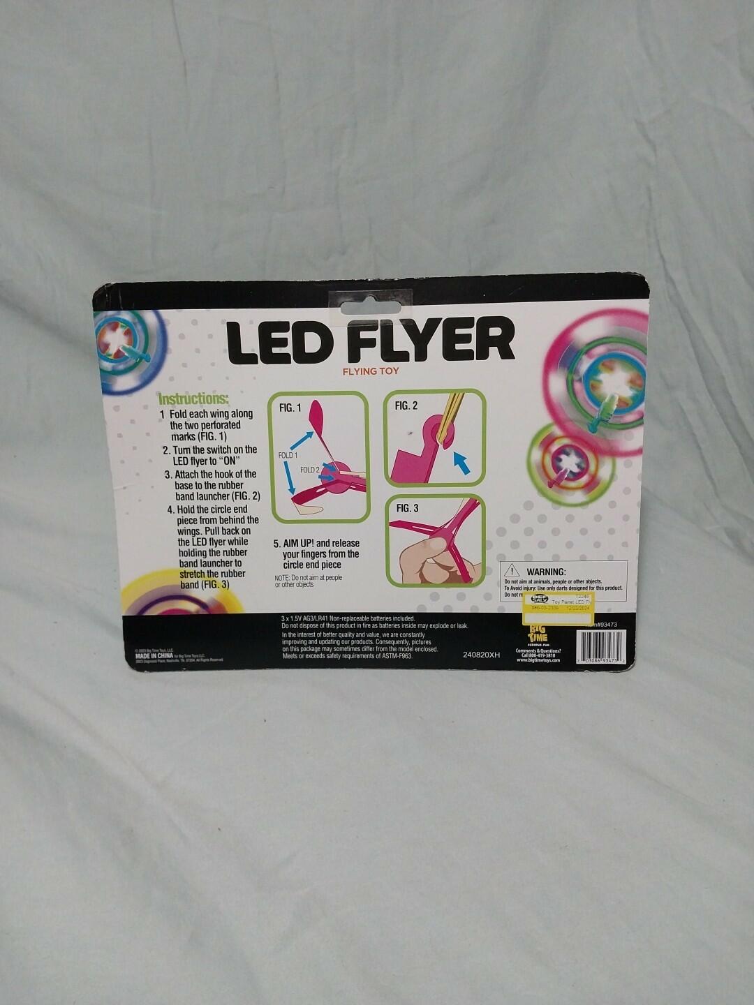 Big Time Toys LED Flyer Flying Toy 2 Launchers Battery Included Plastic