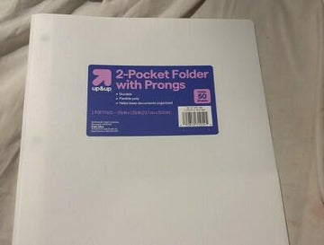 up&up 2 Pocket Plastic Folder with Prongs White Polypropylene