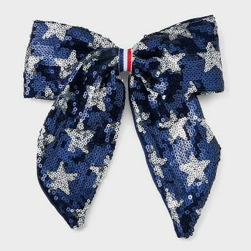 Cat & Jack Girls Americana Sequin Star Hair Bow Barrette Blue