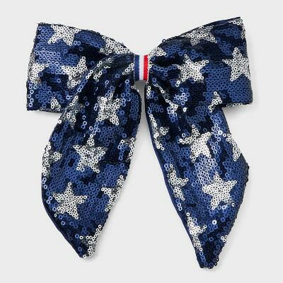 Cat & Jack Girls Americana Sequin Star Hair Bow Barrette Blue