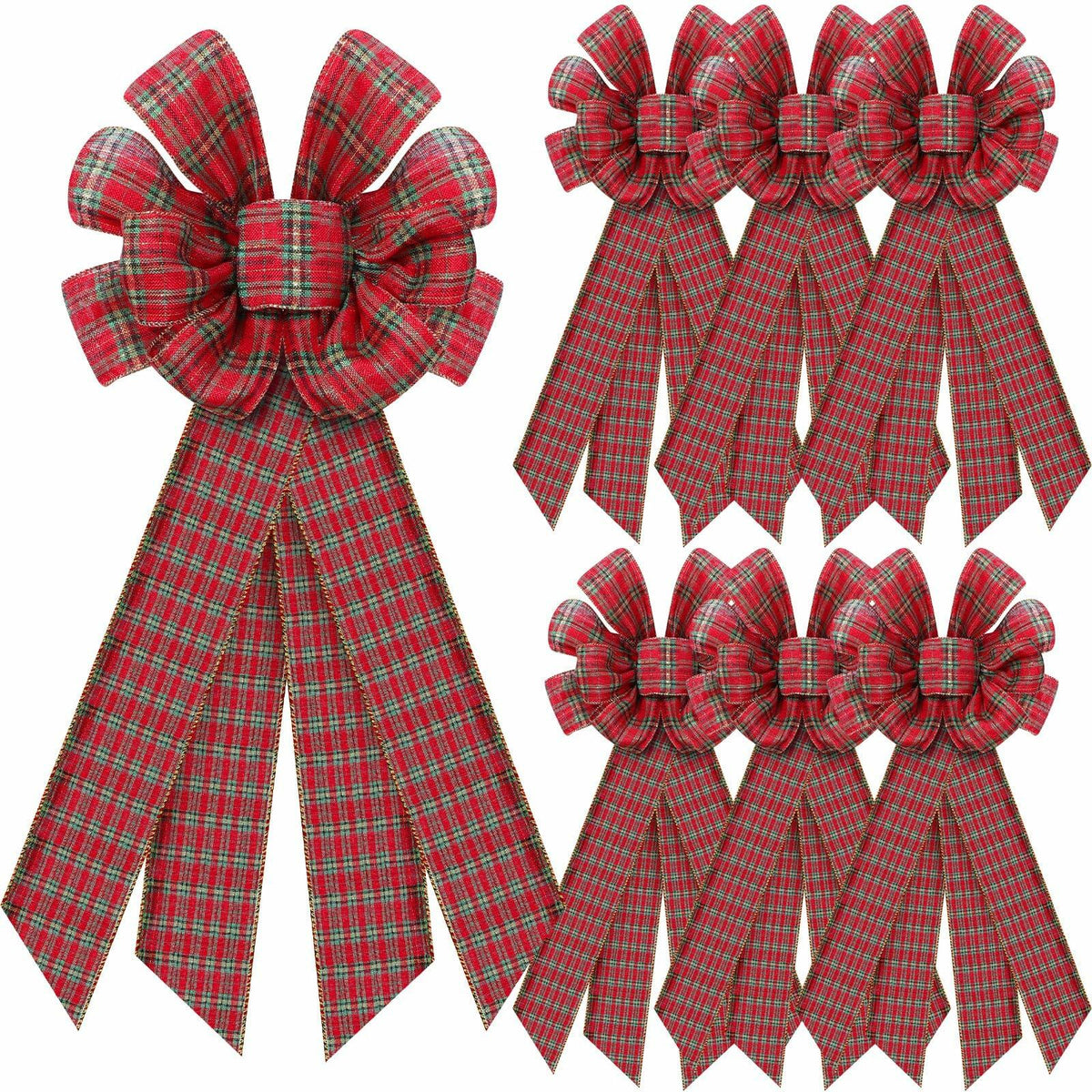 Yinkin 4 Pcs 15x44in Buffalo Plaid Christmas Wreath Bows Red Black