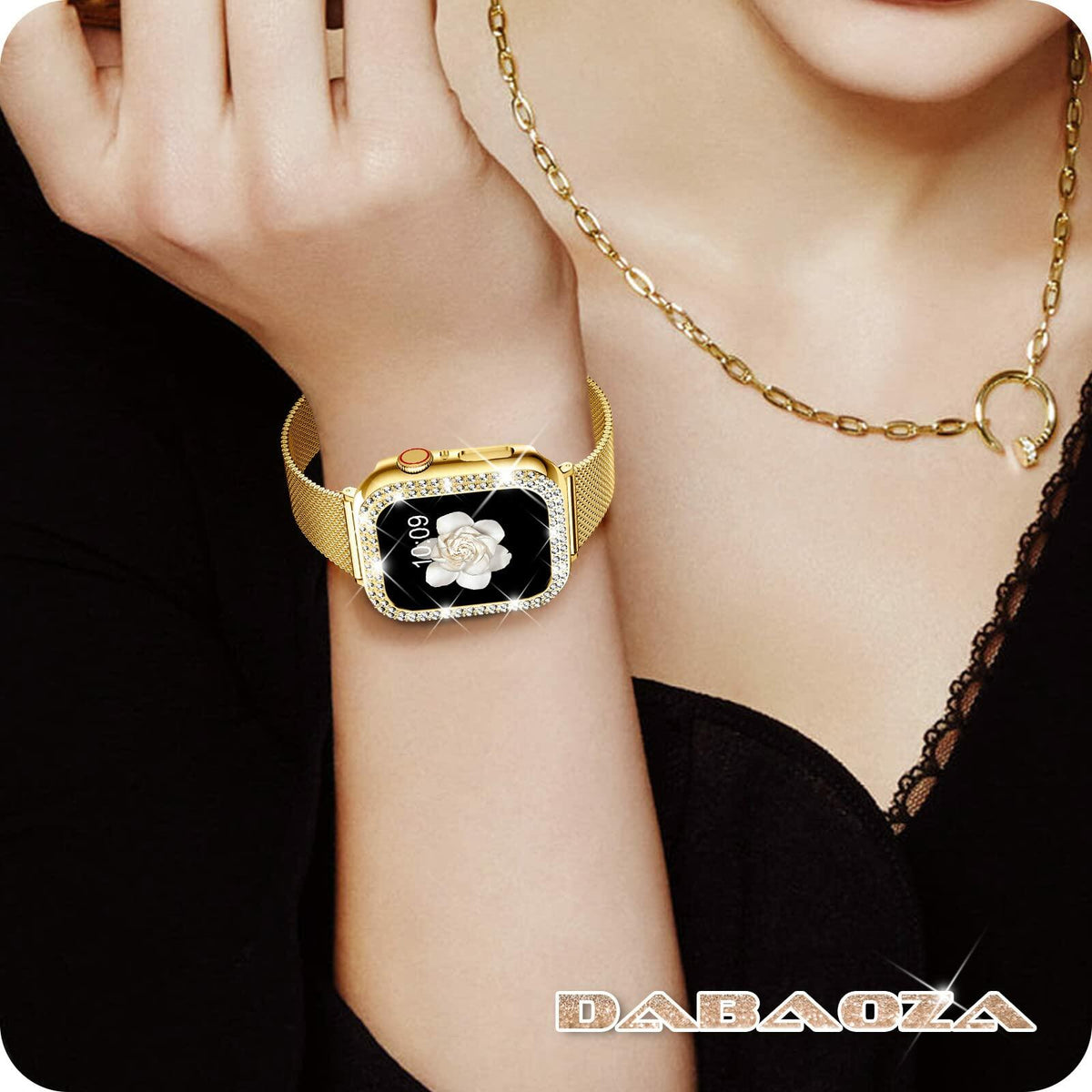 DABAOZA Apple Watch Band Crystal Rhinestone Case Mesh Strap 38mm Starlight
