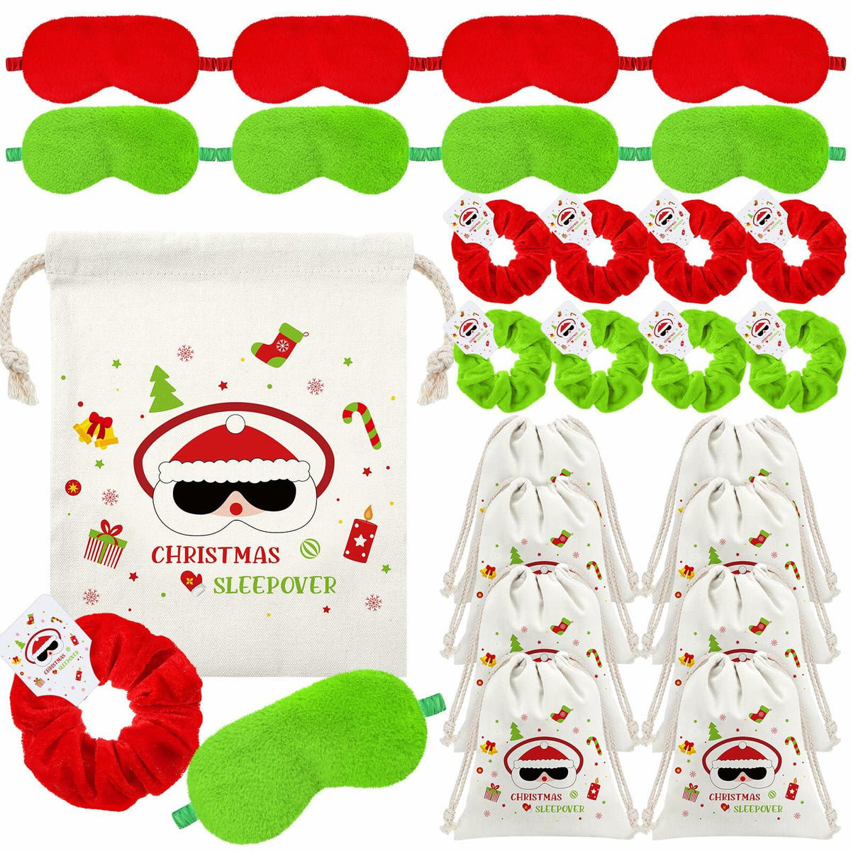 Bunnycool Christmas Hair Scrunchies & Sleep Eye Mask Set 24 Pcs