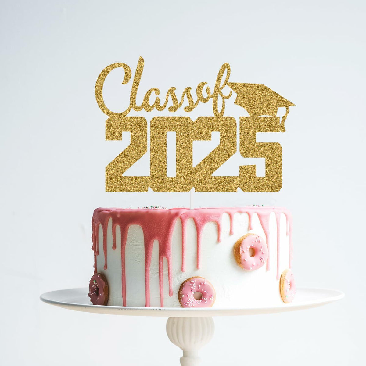 Class of 2025 Cake Topper Graduation Party Supplies Gold Glitter