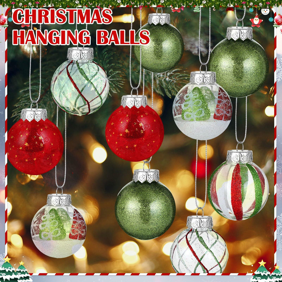 Realspring 60 Pc 2.4" Shatterproof Christmas Ornaments Red Green White